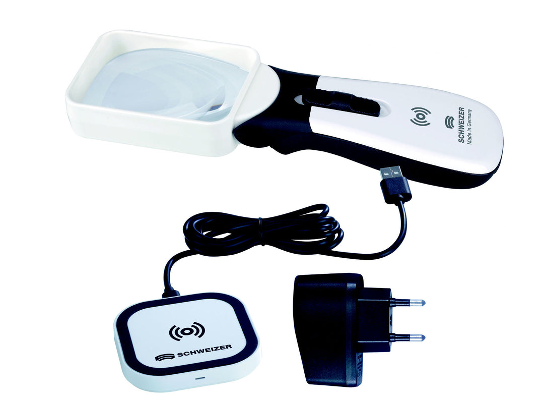 Mobile Leuchtlupe ERGO-Lux i mobil 10D 75x50 mm gerade, Komplett-Set von SCHWEIZER Optik; VisiAid - Sehhilfen.
