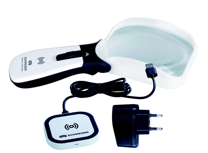 Mobile Leuchtlupe ERGO-Lux i mobil 8D 100x75 mm gewinkelt fur Linkshaender, Komplett-Set von SCHWEIZER Optik; VisiAid - Sehhilfen.