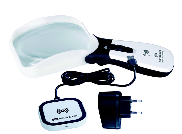 Mobile Leuchtlupe ERGO-Lux i mobil 8D 100x75 mm gewinkelt fur Rechtshaender, Komplett-Set von SCHWEIZER Optik; VisiAid - Sehhilfen.